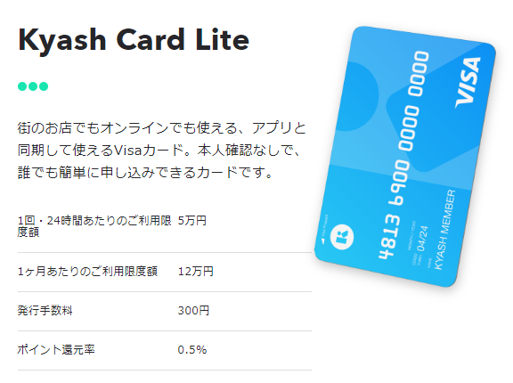 Kyash CardLite トップ