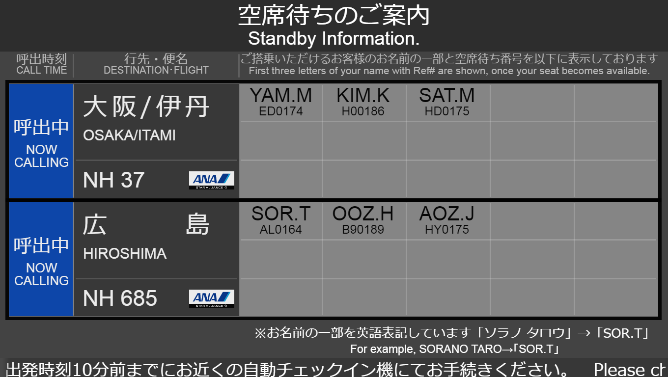 空席待ちボード